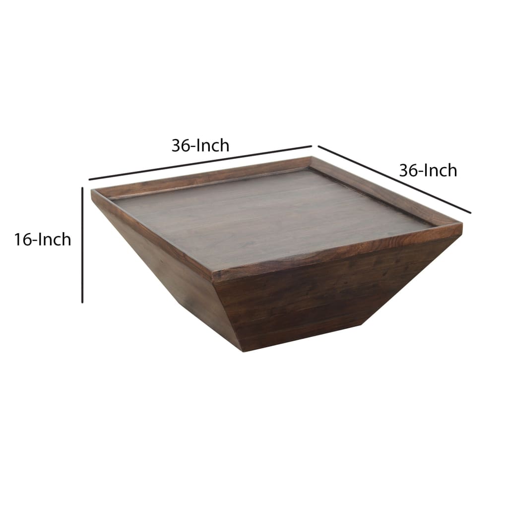 36 Inch Square Shape Acacia Wood Coffee Table with Trapezoid Base Brown By The Urban Port UPT-204781