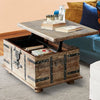 Farmhouse Mango Wood Lift Top Storage Coffee Table with Metal Inlays Brown and Black By The Urban Port UPT-204782