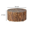 34 Inch Handmade Wooden Round Coffee Table with Plank Design Burned Brown By The Urban Port UPT-204785