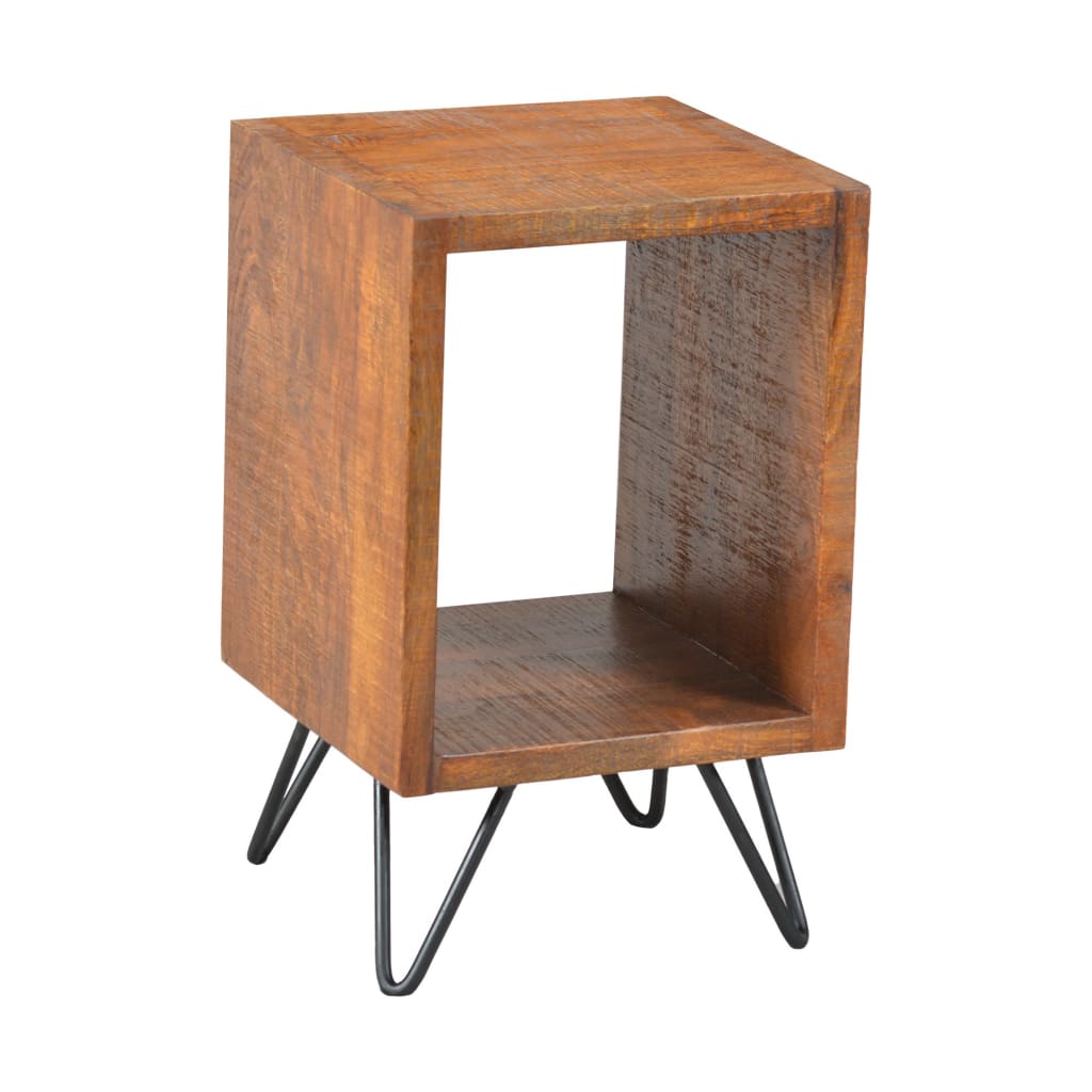 22 Inch Textured Cube Shape Wooden Nightstand with Angular Legs Brown and Black By The Urban Port UPT-204787