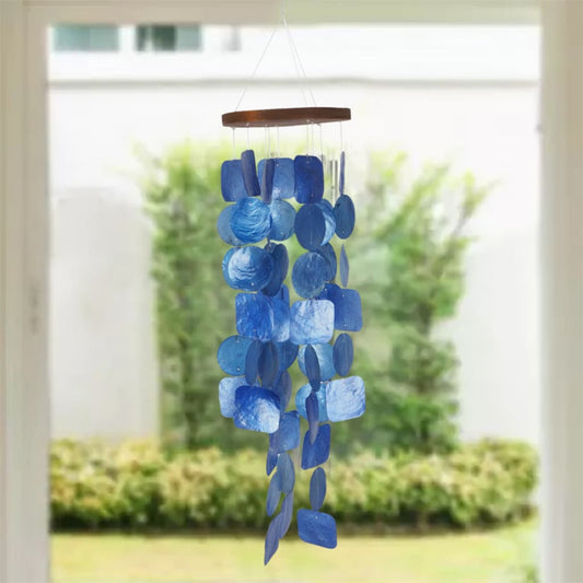 Aesthetically Designed Handmade Wind Chime with Capiz Shell Hangings, Blue