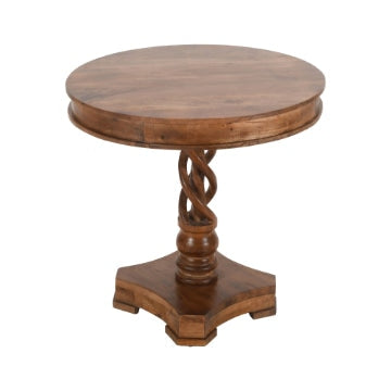 30 Handcrafted Round Mango Wood Dinette Artisanal Twisted Pedestal Base Walnut Brown By The Urban Port UPT-213134