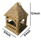 Floral Engraved Decorative Temple Top Mango Wood Hanging Bird House with Feeder Brown By The Urban Port UPT-214886