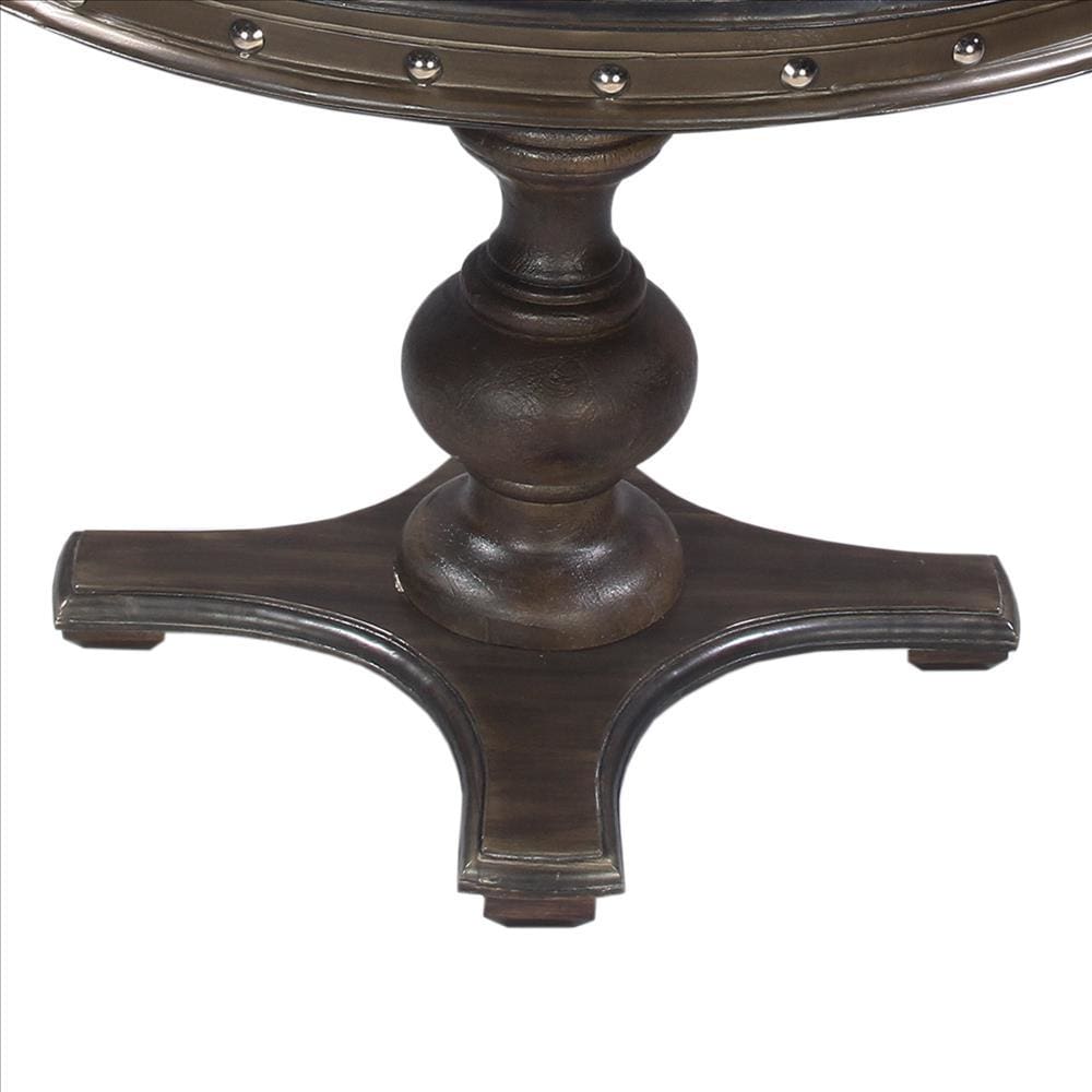Round Wooden Farmhouse Dining Table with Rivets Accent and Turned Pedestal Base Dark Brown By The Urban Port UPT-215752