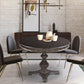 Round Wooden Farmhouse Dining Table with Rivets Accent and Turned Pedestal Base, Dark Brown By The Urban Port
