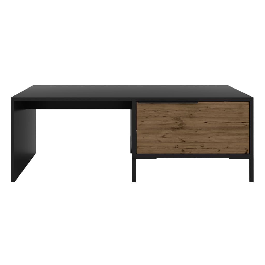 Wood and Metal Rectangular Accent Coffee Table with Drawer Brown and Black By The Urban Port UPT-225264