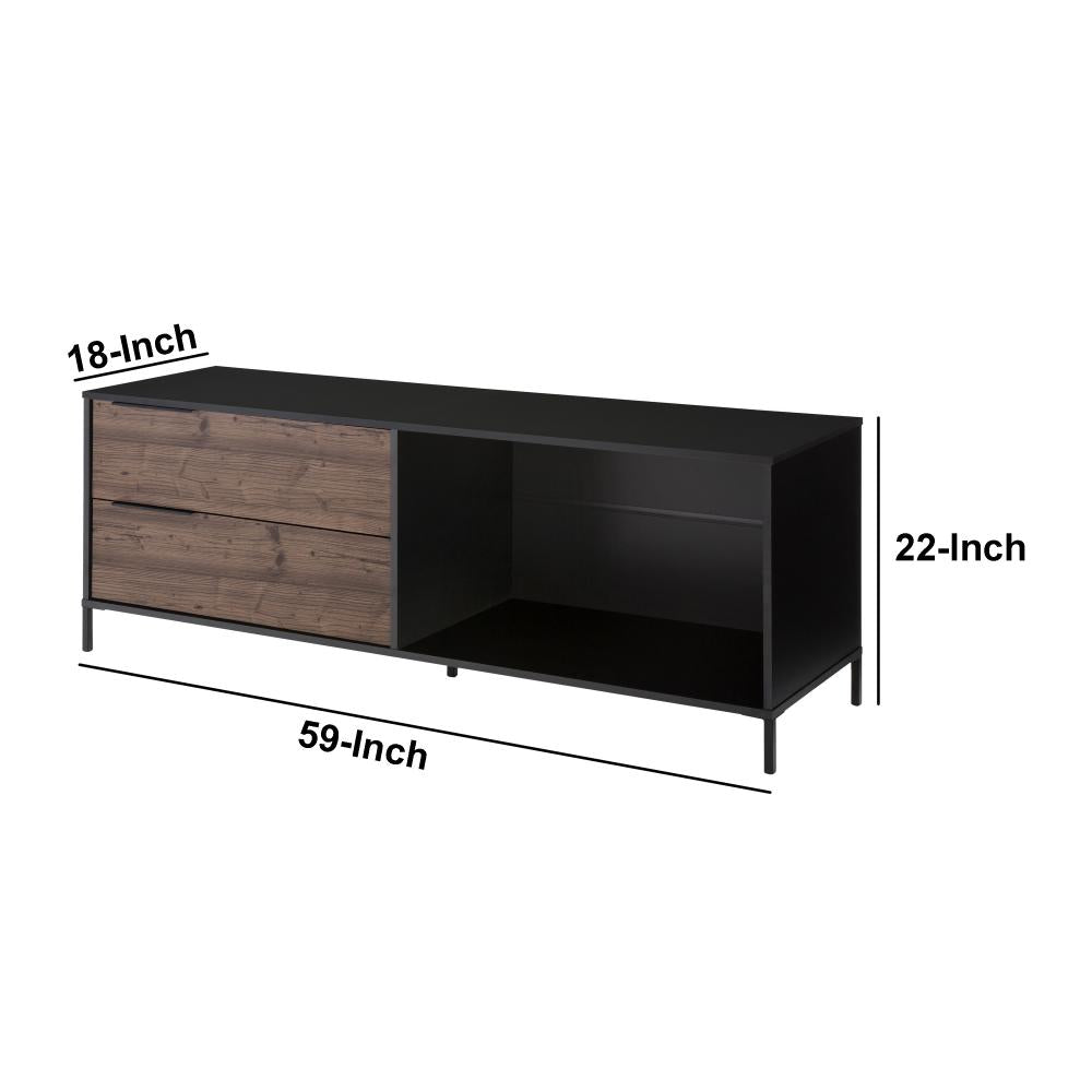 60 Wood and Metal Entertainment TV Stand with 2 Drawers Brown and Black By The Urban Port UPT-225265