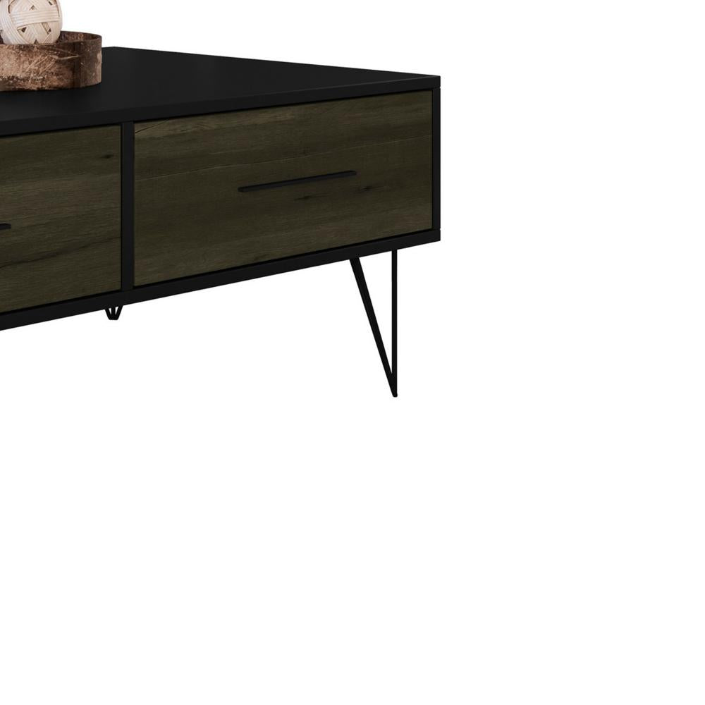 2 Removable Drawer Wooden Coffee Table With Hairpin Legs Black and Brown By The Urban Port UPT-225267