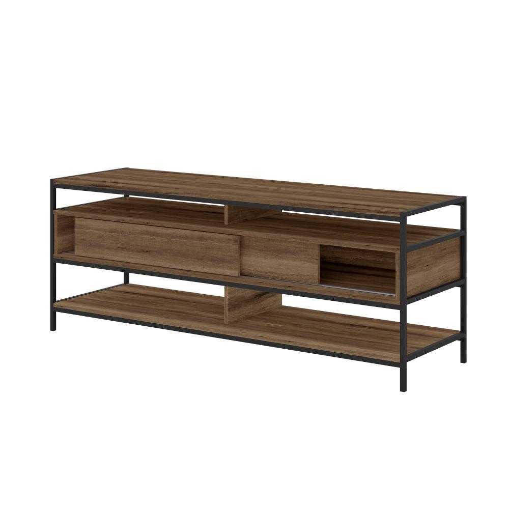 58 Wood and Metal Entertainmnet TV Stand with 2 Drawers Brown and Black By The Urban Port UPT-225269