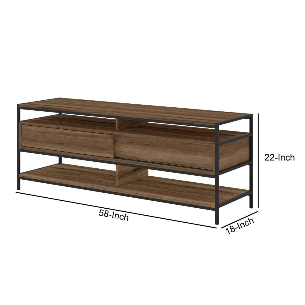 58 Wood and Metal Entertainmnet TV Stand with 2 Drawers Brown and Black By The Urban Port UPT-225269
