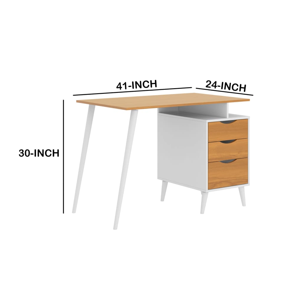 Wooden Office Computer Desk with Angled Legs & Attached File Cabinet White & Brown By The Urban Port UPT-225270