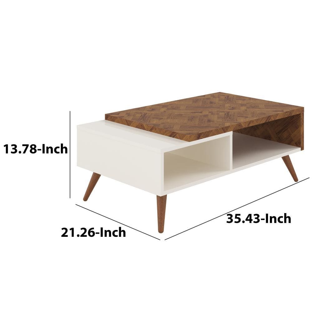 Two Tone Wooden Coffee Table with splayed legs & storage Shelf White and Brown By The Urban Port UPT-225283