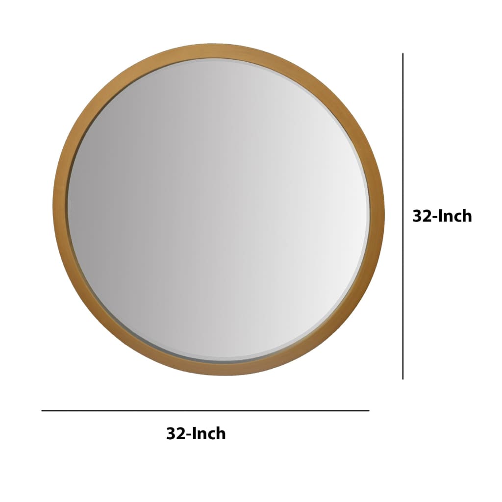 32 Round Wooden Frame Floating Wall Beveled Mirror Brown By The Urban Port UPT-226275