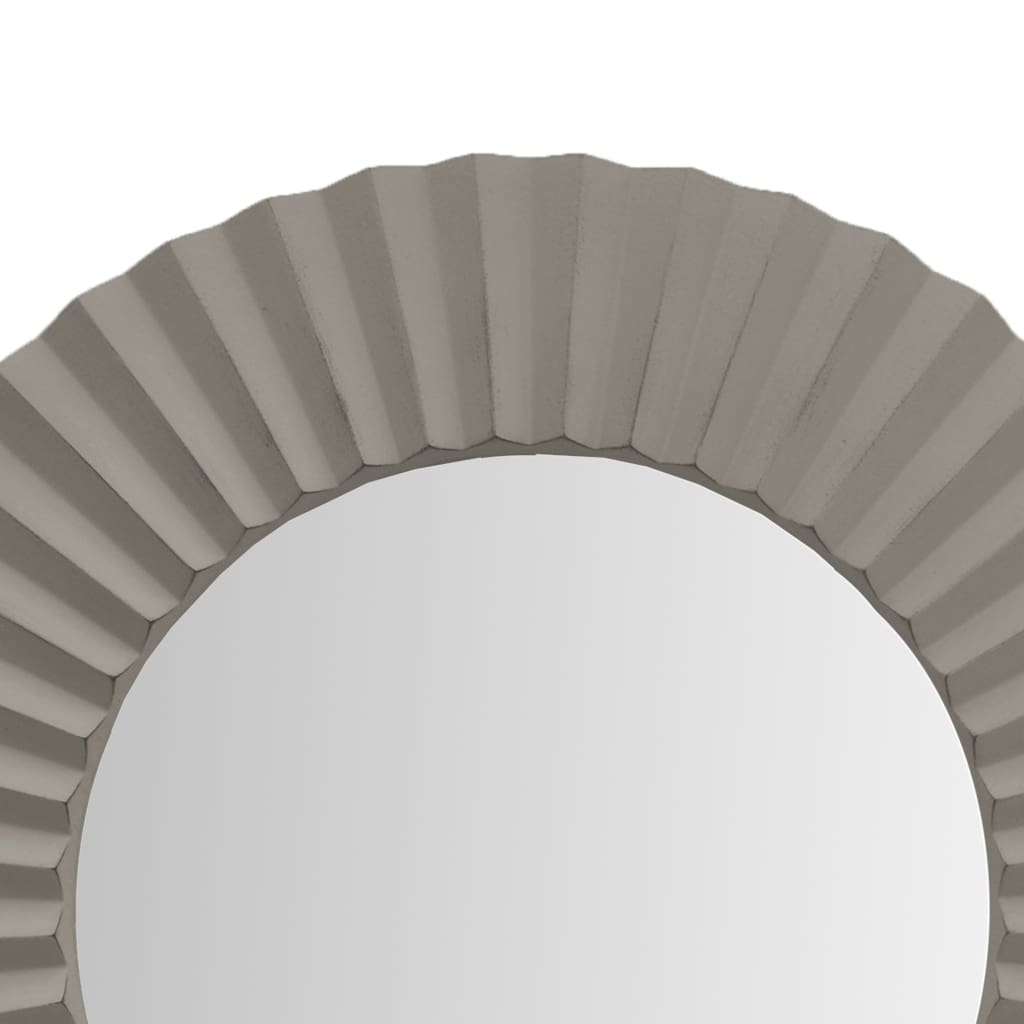32 Round Beveled Floating Wall Mirror with Corrugated Design Wooden Frame Gray By The Urban Port UPT-226279