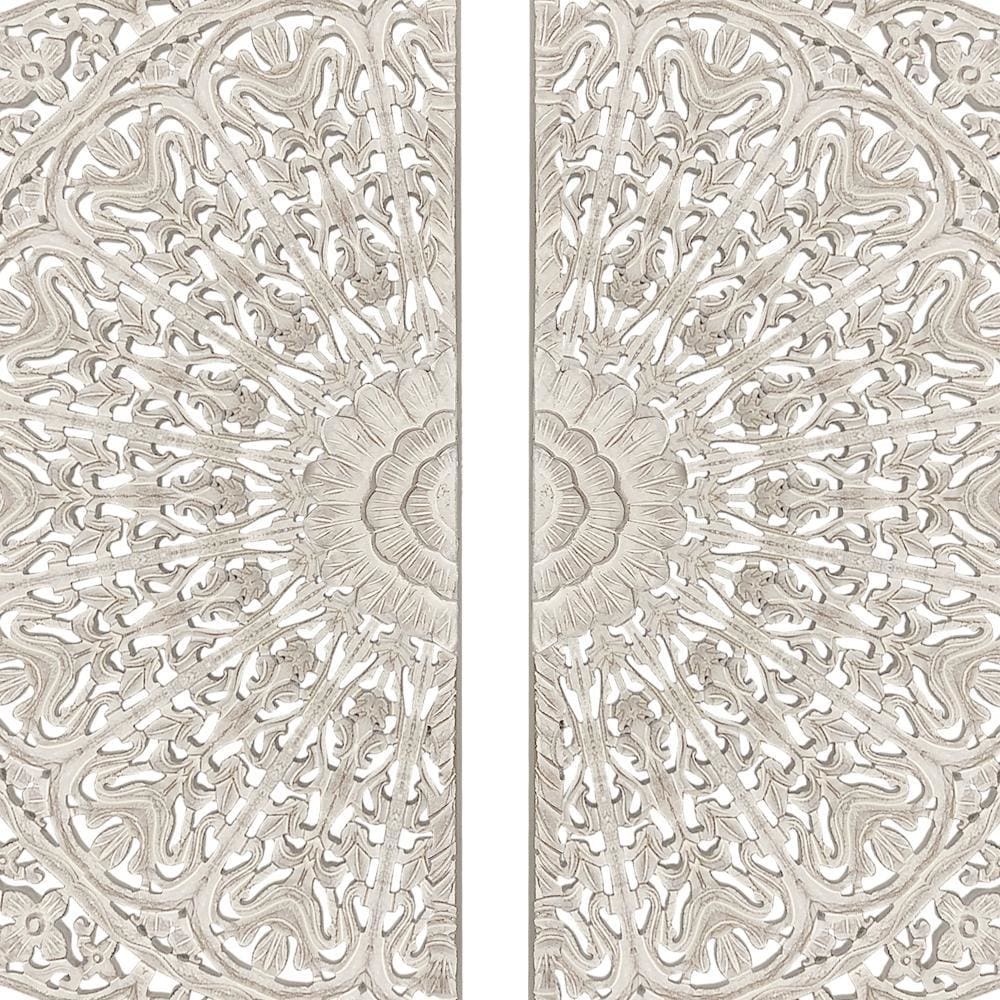 48 Half Moon Hand Carved Floral Mango Wood Wall Panel Antique White By The Urban Port UPT-226284