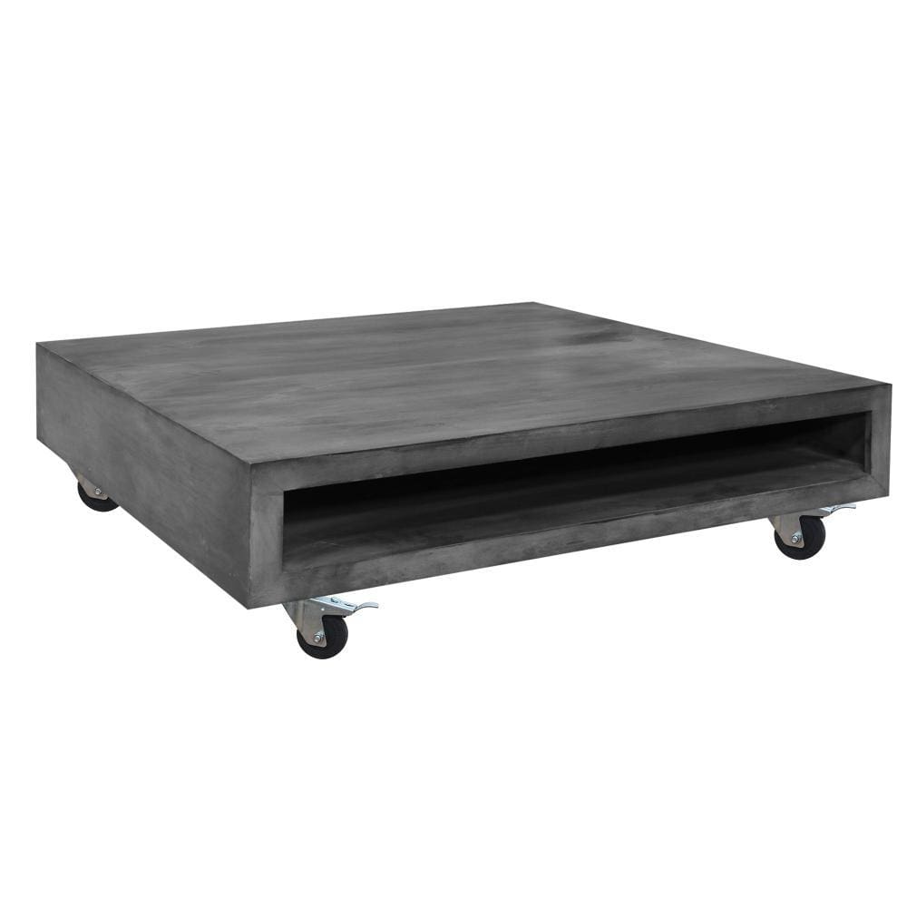 Square Mango Wood Coffee Table with Casters and Open Storage Compartment Grey By The Urban Port UPT-228690