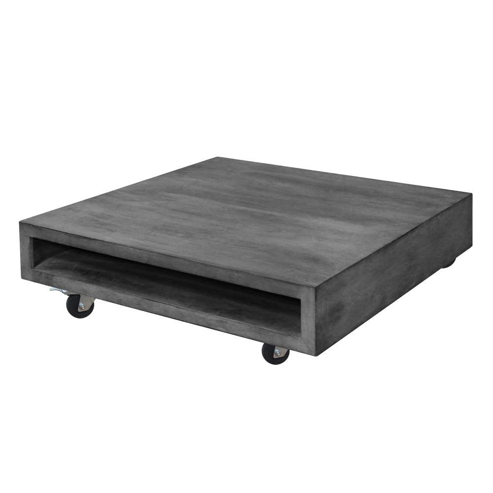 Square Mango Wood Coffee Table with Casters and Open Storage Compartment Grey By The Urban Port UPT-228690
