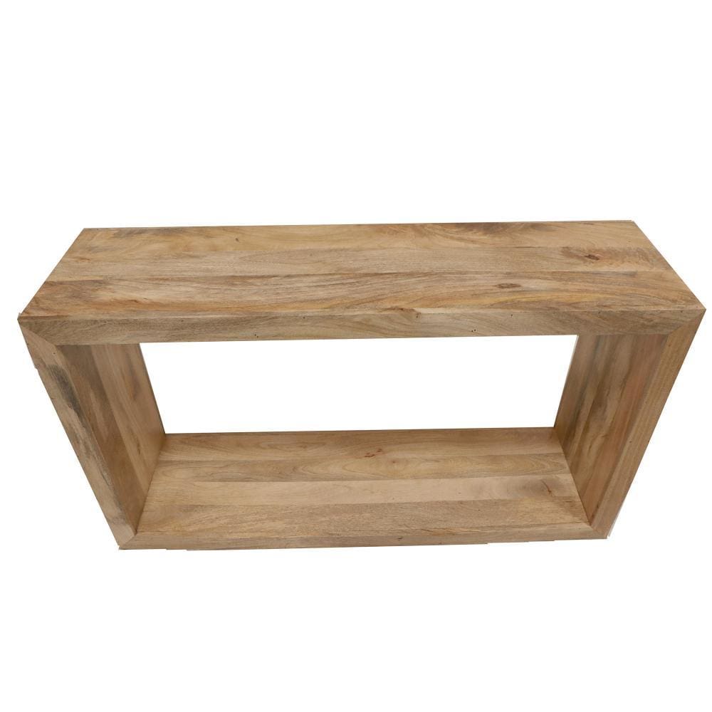 52 Inch Cube Shape Mango Wood Console Table with Bottom Shelf Natural Brown By The Urban Port UPT-228692