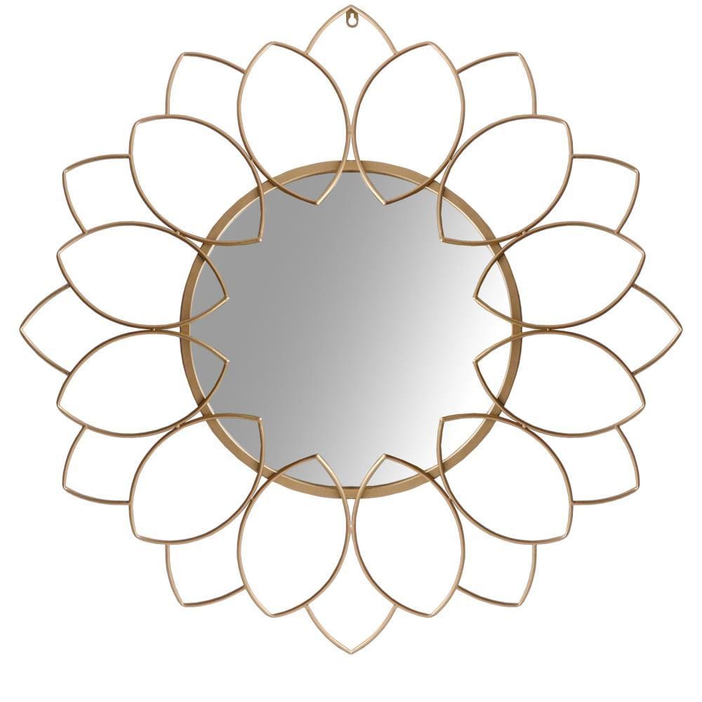 Round Metal Decor Wall Mirror with Oval Motif Brown and Gold By The Urban Port UPT-228700