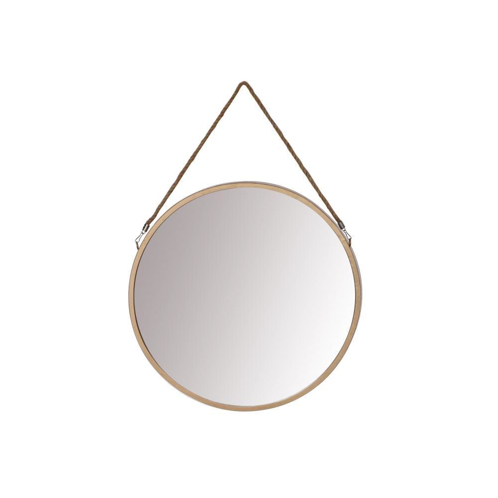 Round Metal Frame Wall Mirror with Hanging Rope Antique Brass By The Urban Port UPT-228702