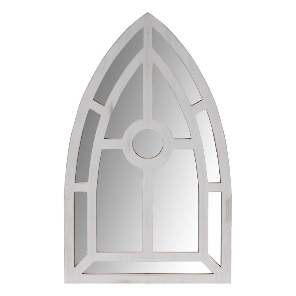 Arched Window Pane Wooden Wall Mirror with Trimmed Details Silver By The Urban Port UPT-228706