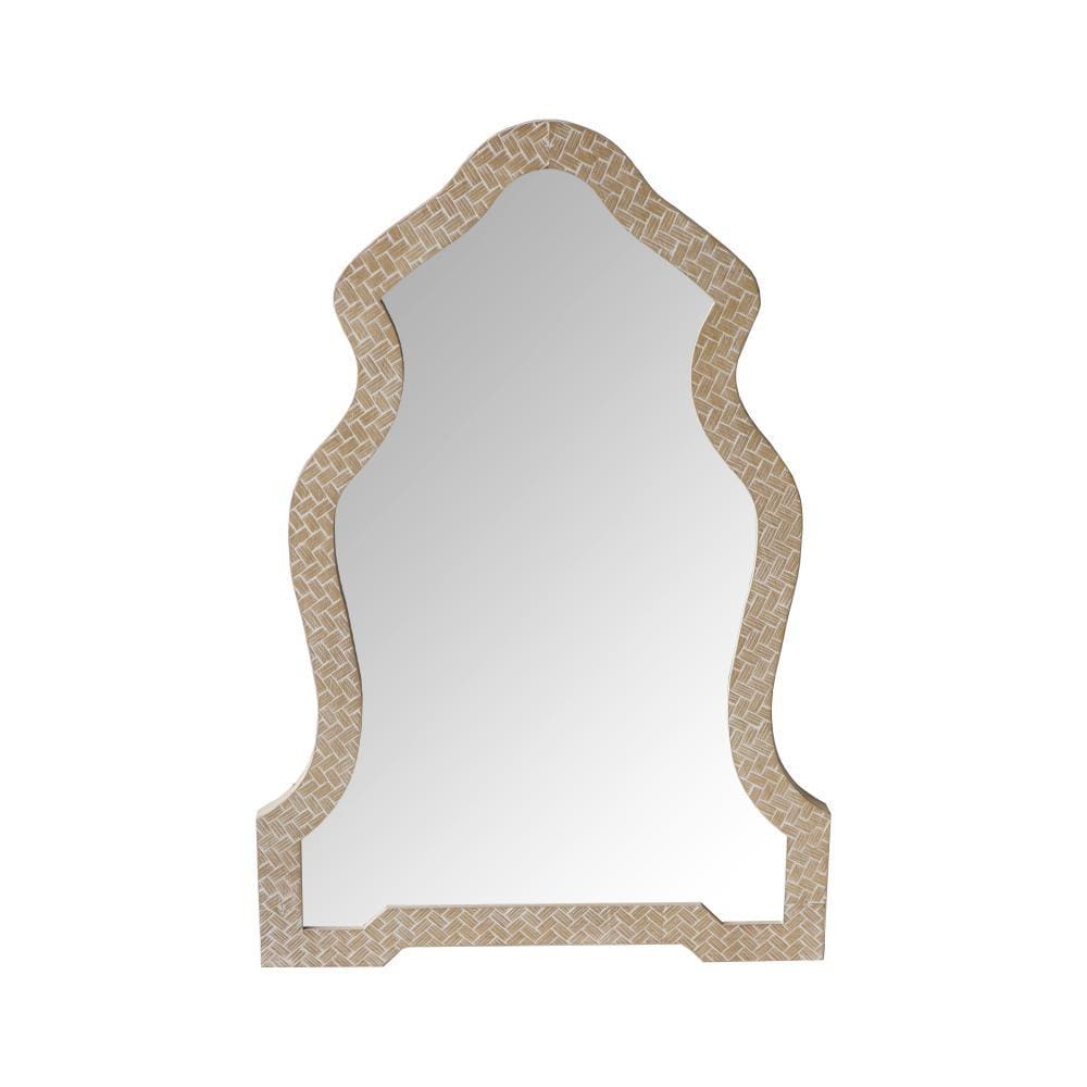 Scalloped Top Wooden Framed Wall Mirror with Geometric Texture Brown By The Urban Port UPT-228708