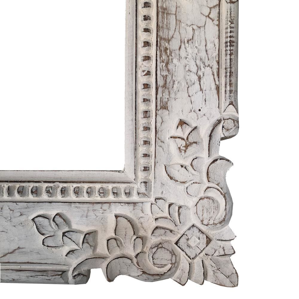 Engraved Mango Wood Wall Mounted Shelf with Textured Details Distressed Gray UPT-229610