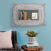 Engraved Mango Wood Wall Mounted Shelf with Textured Details, Distressed Gray