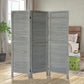 67 Inch Paulownia Wood Panel Divider Screen, Shutter Design, 3 Panels, Distressed Gray By The Urban Port