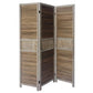 3 Panel Foldable Wooden Divider Privacy Screen with Grains and Metal Hinges Brown and Gray By The Urban Port UPT-230657