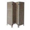 4 Panel Foldable Wooden Divider Privacy Screen with Willow Weaved Design Antique White By The Urban Port UPT-230662