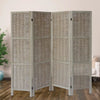 67 Inch Paulownia Wood 4 Panel Divider Screen, Woven Willow Design, Light Brown By The Urban Port