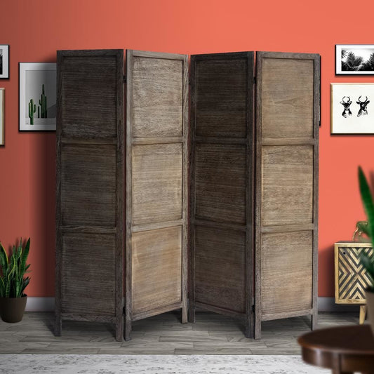 67 Inch Paulownia Wood Panel Divider Screen, Grain Details, Handcrafted, Rustic Brown By The Urban Port