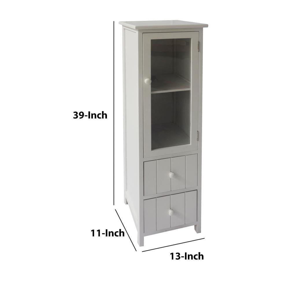 35.58 2-Drawer Wooden Storage Cabinet with Glass Door and Round Knobs White By The Urban Port UPT-230667