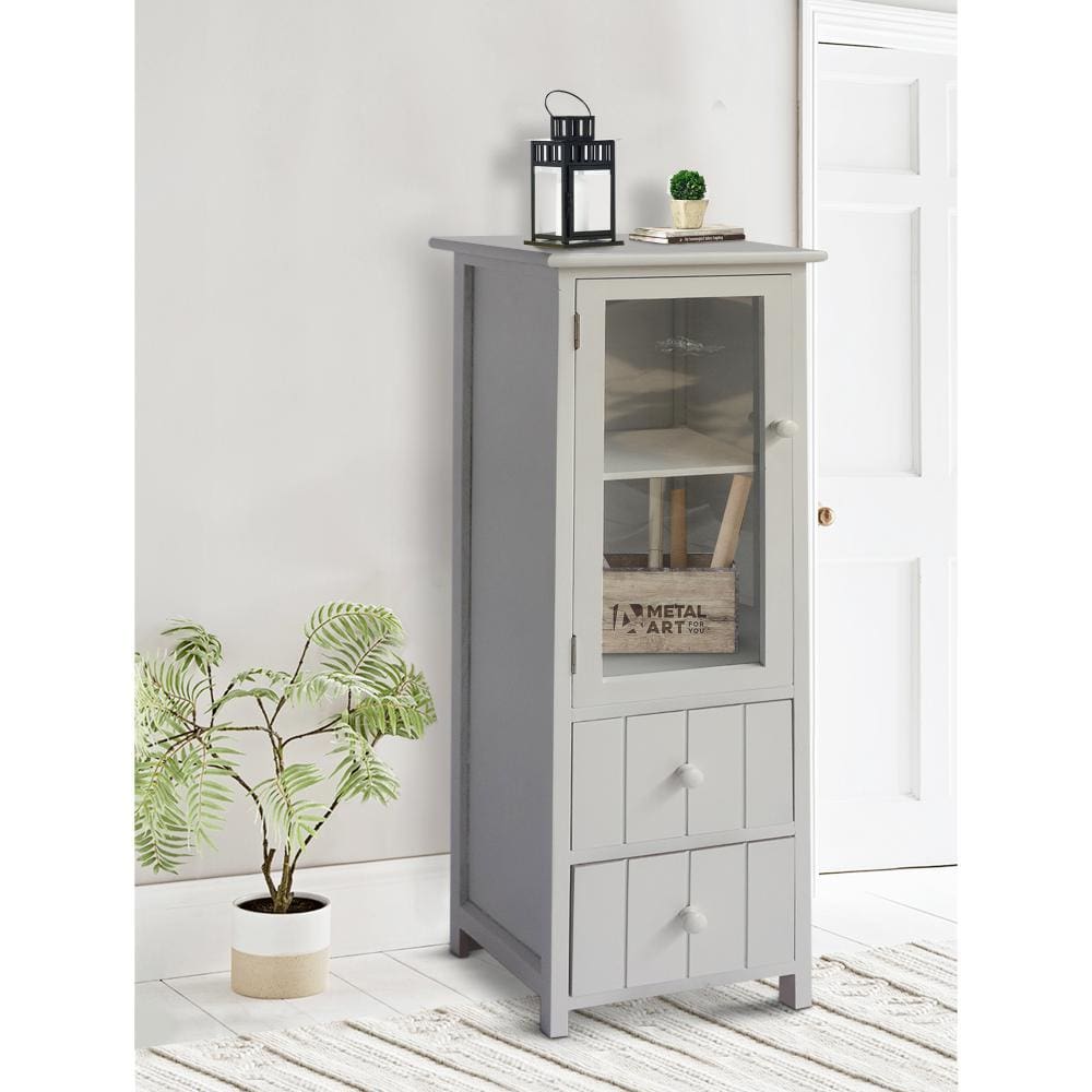 39 Inch Paulownia Wood Accent Cabinet, Vertical, 2 Drawers, 1 Door, Dove Gray By The Urban Port