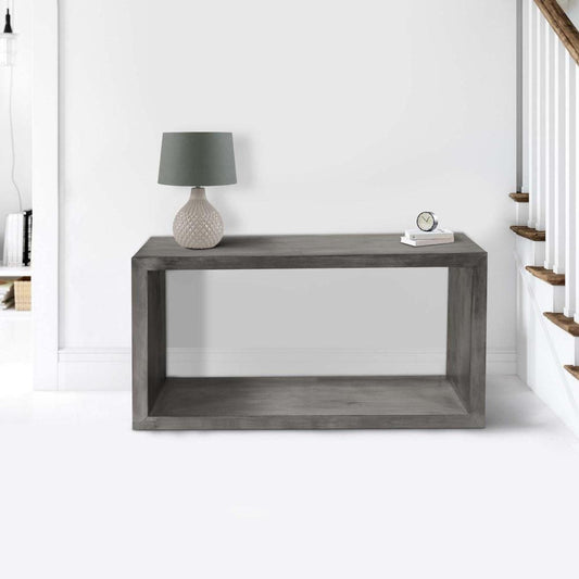 52" Cube Shape Mango Wood Console Table with Open Bottom Shelf, Charcoal Gray By The Urban Port