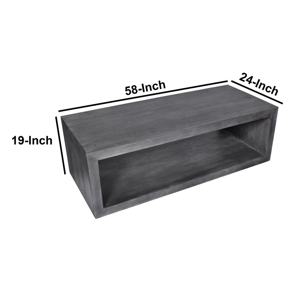 58 Inch Rectangular Mango Wood Coffee Table Open Bottom Shelf Charcoal Gray By The Urban Port UPT-230676