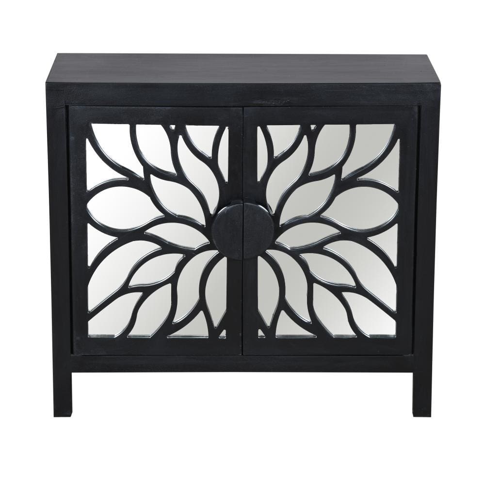 32 Rustic Accent Storage Cabinet with Flower Design Mirrored Front Black By The Urban Port UPT-230846