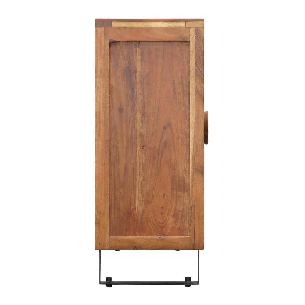 32 2-Door Wooden Accent Storage Cabinet with Engraved Circular Design Brown By The Urban Port UPT-230847