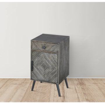 26 Chevron Pattern 1 Drawer Wooden Bedside Accent Nightstand with Door Storage Gray By The Urban Port UPT-230849