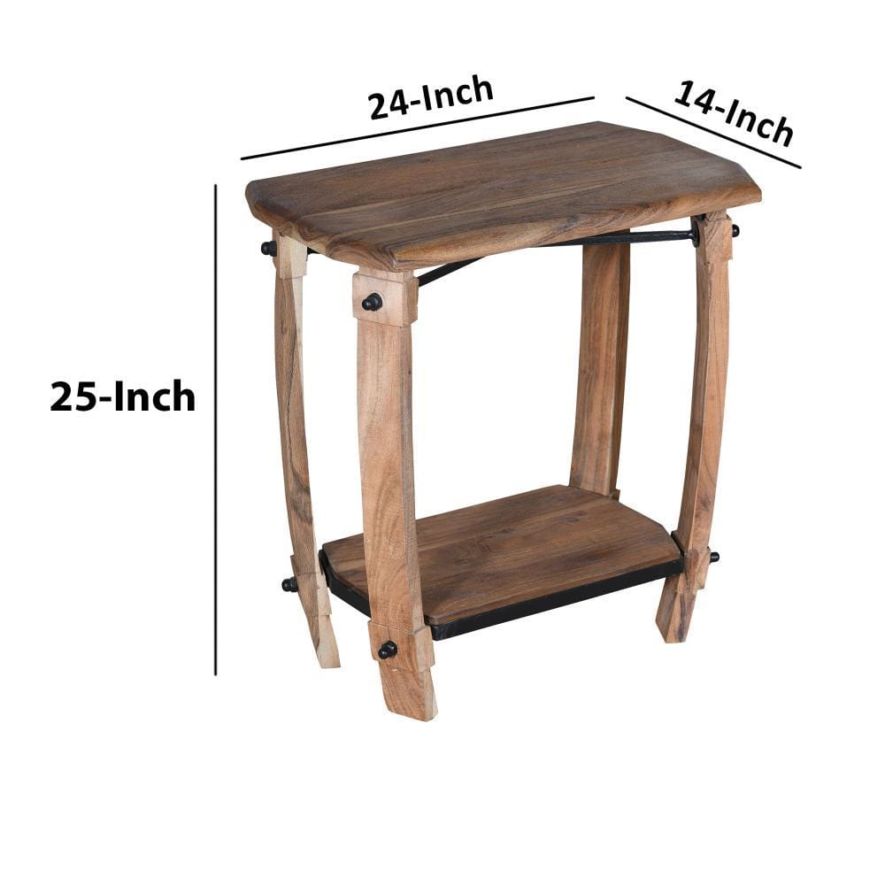 24 Retro Rectangular Wooden End Side Accent Table with Bottom Shelf Natural Brown By The Urban Port UPT-230853