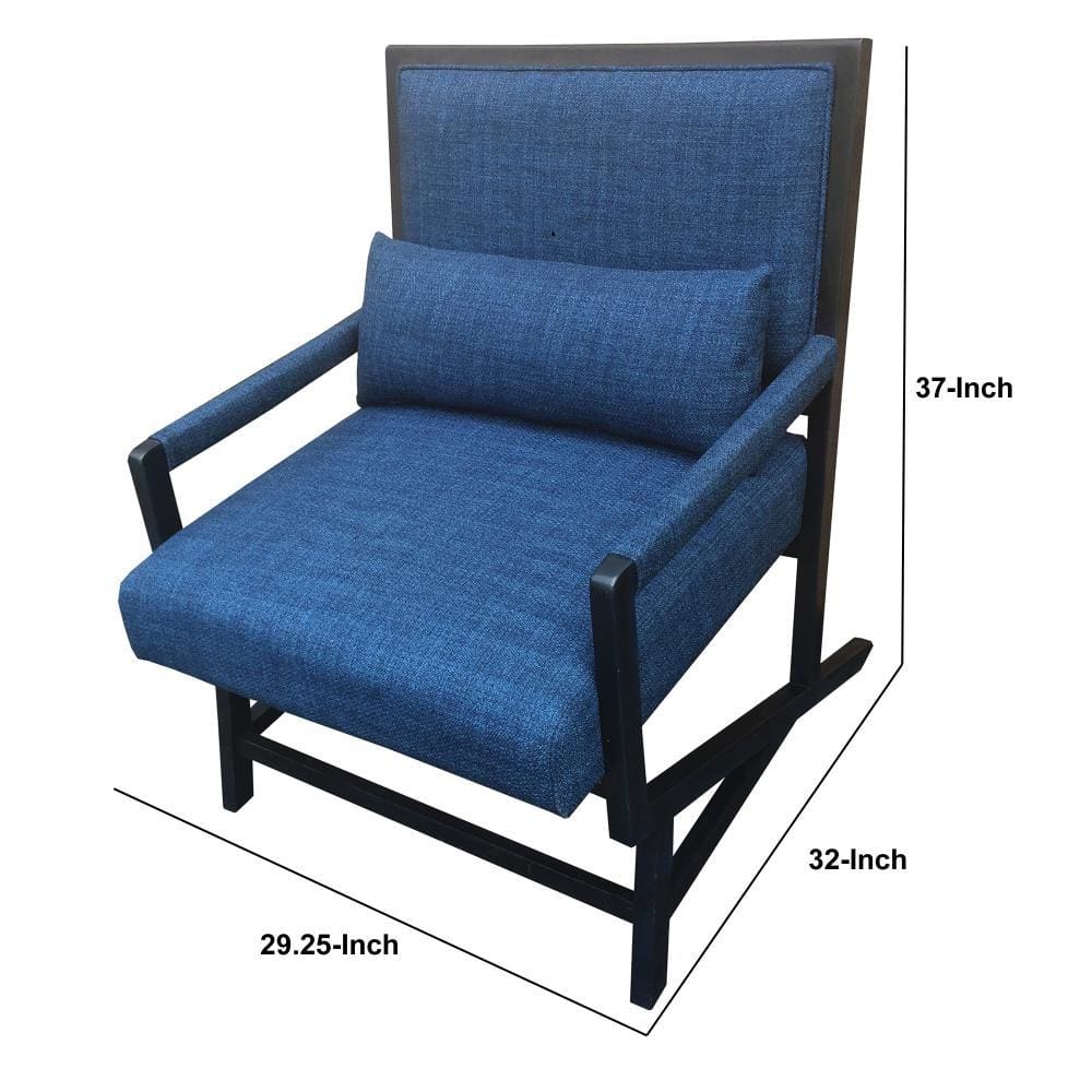 Fabric Padded Wooden Frame Accent Sofa Chair with Armrest Black and Blue By The Urban Port UPT-230863