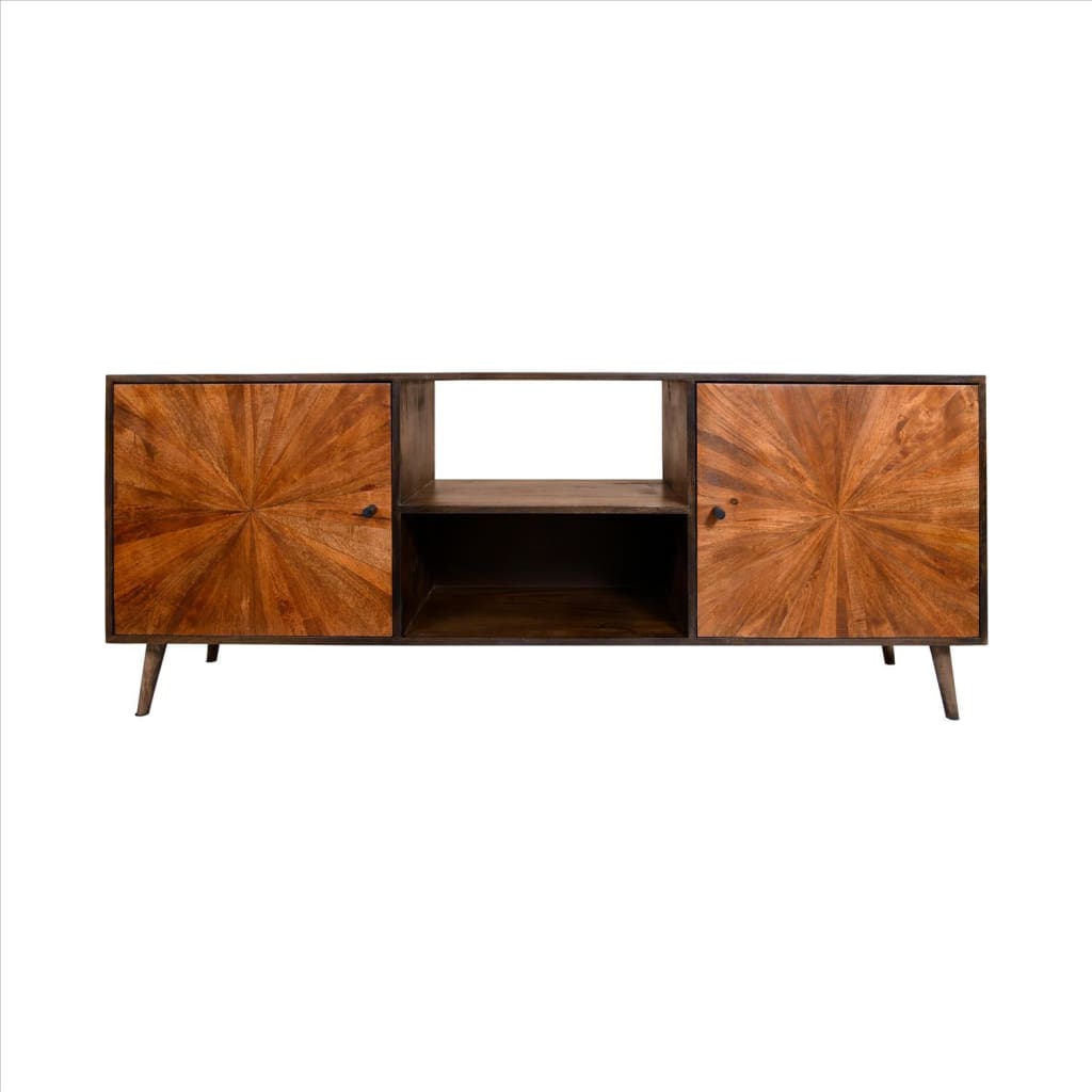 65 Inch 2 Door Mid Century Modern Wooden Entertainment Media Tv Stand Unit, Brown By The Urban Port
