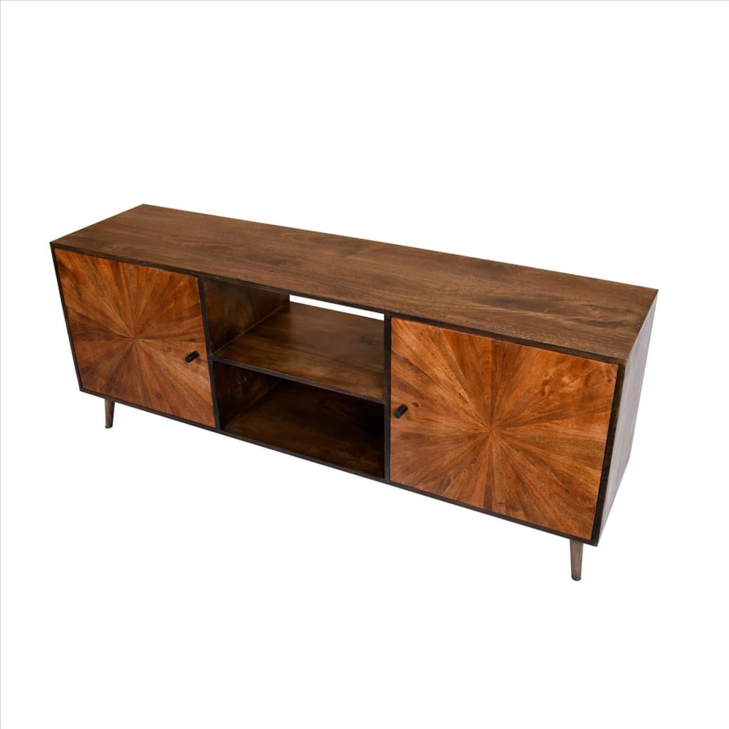65 Inch 2 Door Mid Century Modern Wooden Entertainment Media Tv Stand Unit Brown By The Urban Port UPT-231464