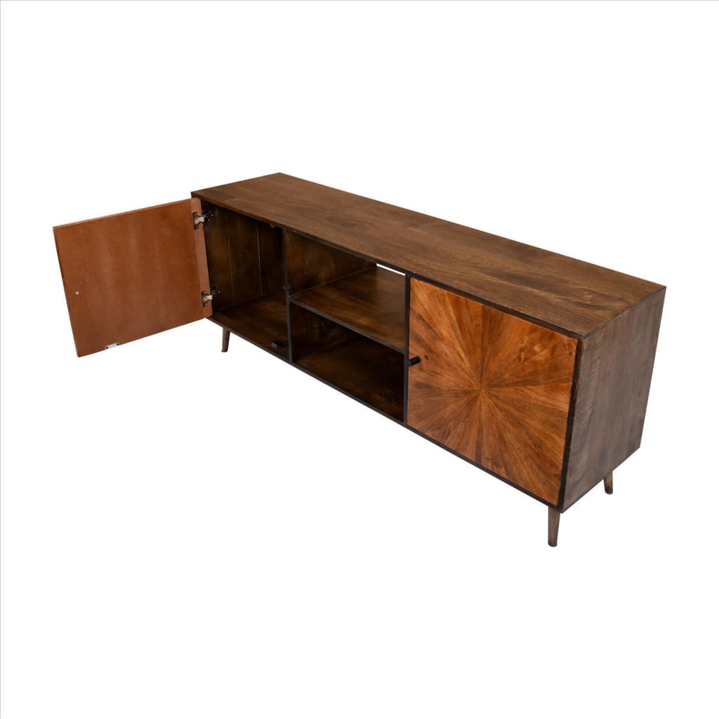 65 Inch 2 Door Mid Century Modern Wooden Entertainment Media Tv Stand Unit Brown By The Urban Port UPT-231464