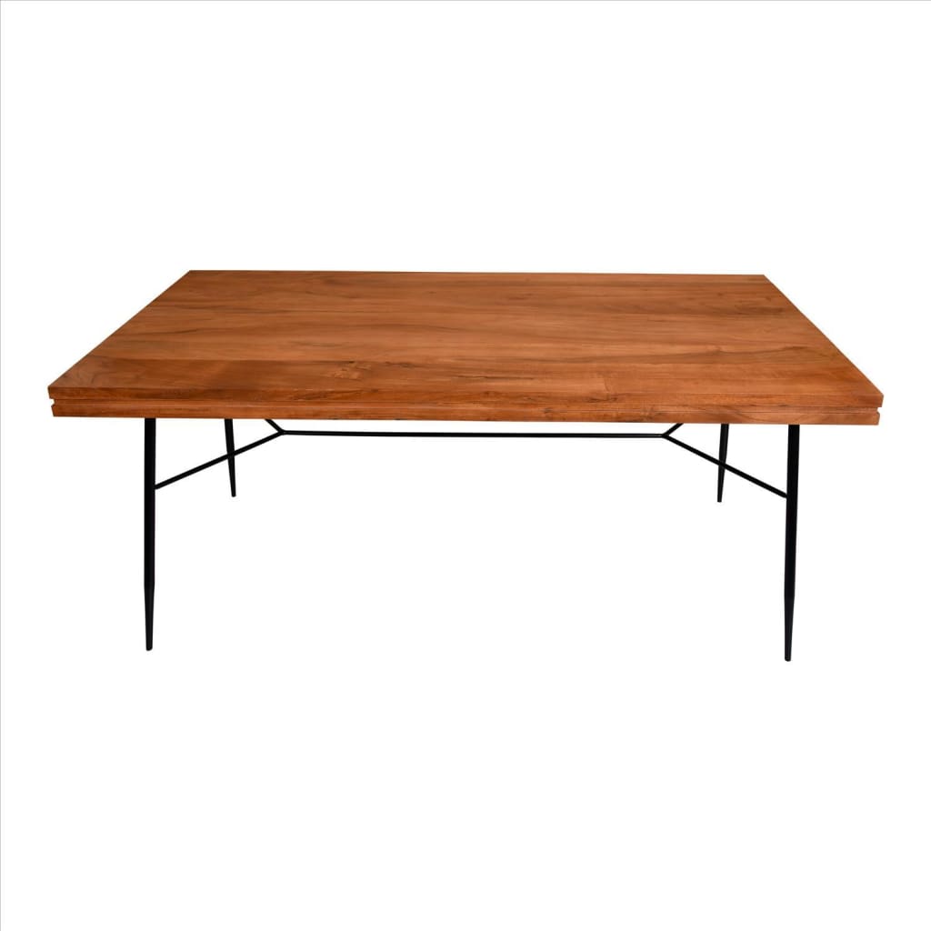 Two Tone Industrial Wooden Top Rectangular Dining Table With Metal Frame, Black And Brown By The Urban Port