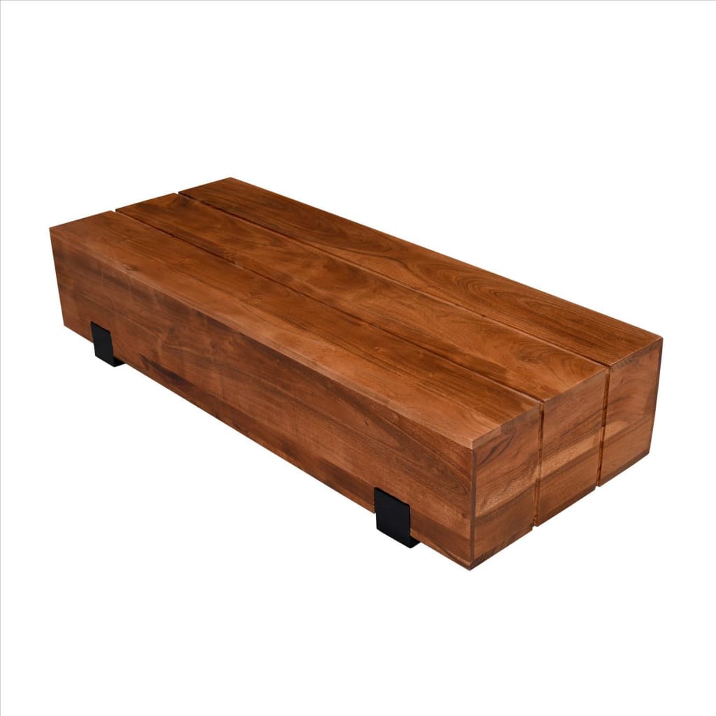 18 Inch Industrial Rectangle Wooden Coffee Table With Metal And Sled Base Brown And Black By The Urban Port UPT-231469