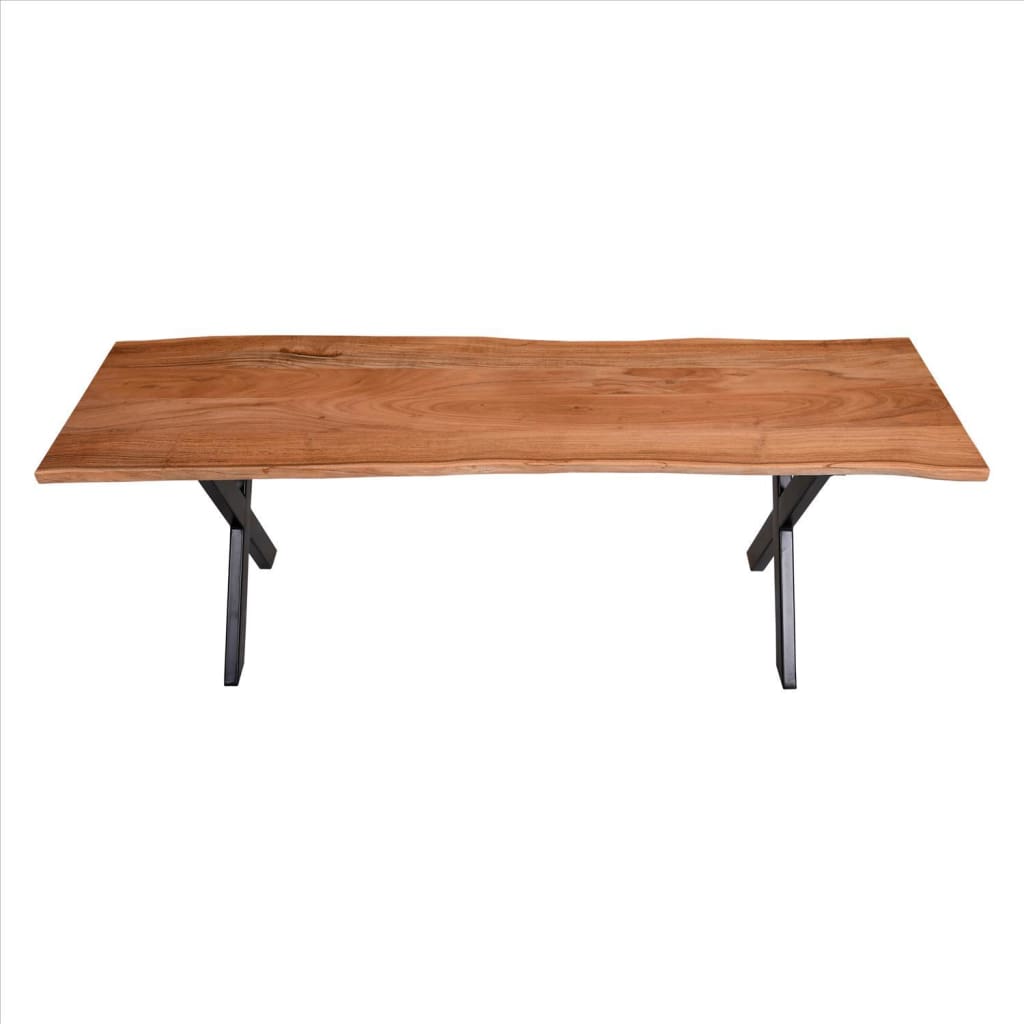 55 Inch Wooden Industrial Rectangular Dining Table With X Base And Metal Legs Brown And Black By The Urban Port UPT-231471