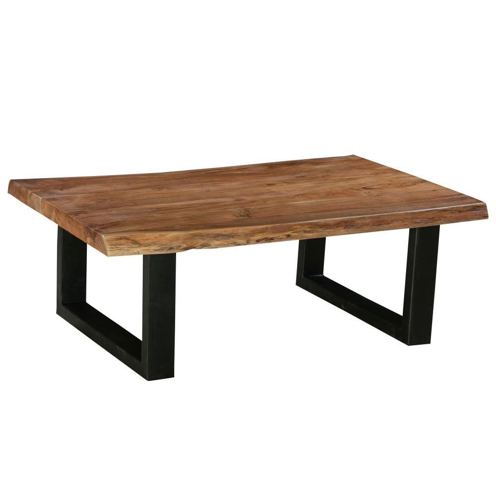 Farmhouse Rectangle Coffee Table with Live Edge Details and Metal Sled Base Brown and Black By The Urban Port UPT-231740
