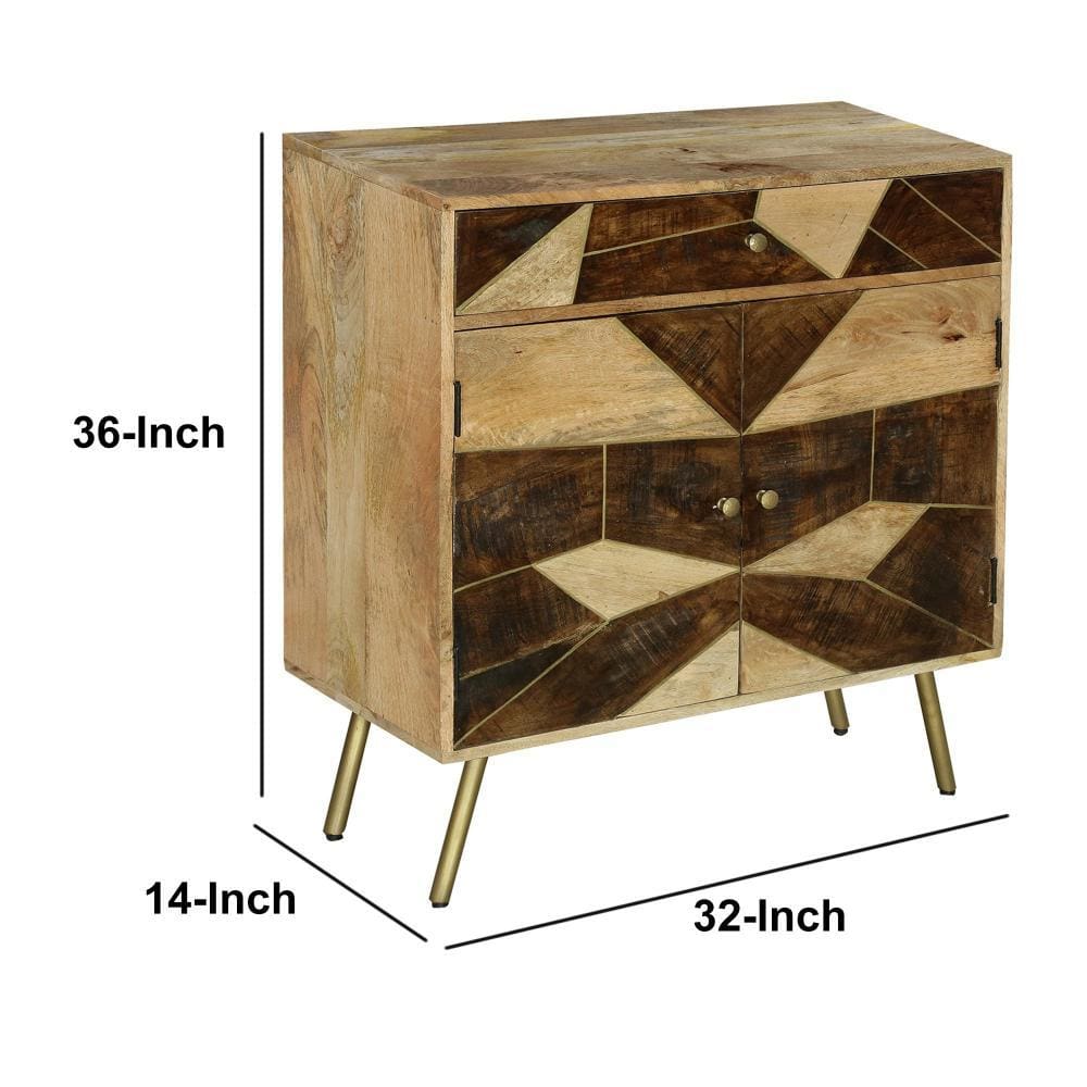 Wooden Storage Cabinet with 2 Doors and Geometric Inlaid Design Brown By The Urban Port UPT-231745